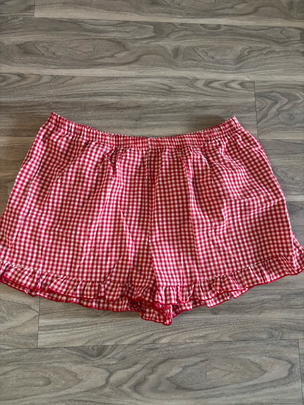 High-Waist Red Gingham Ruffle-Hem Women's Shorts